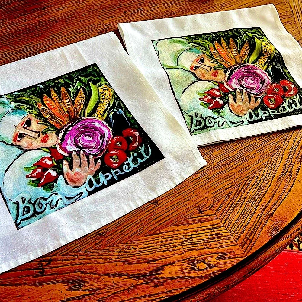 🌺2NWOT NANCYTHOMASArtistKnown forBonAppetitTeaTowels.HeavyWeightCottonWashable